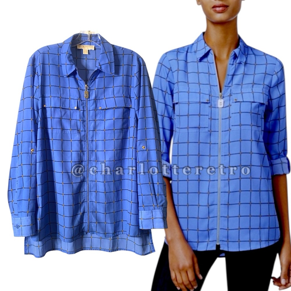 MIchael Kors • Chain Link Window Plaid Full Zip Shacket - Picture 4 of 10